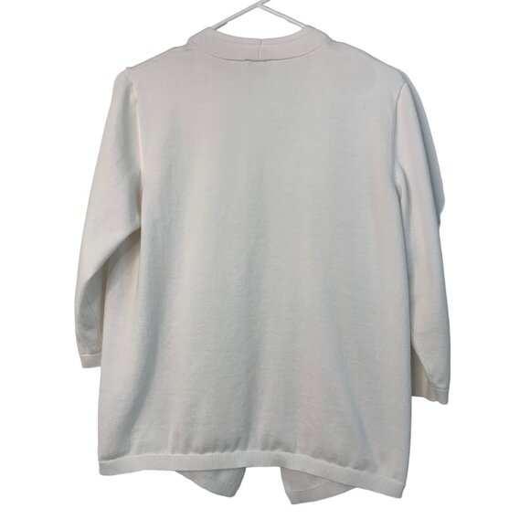Talbots White Cotton Open-Front Cardigan Sweater Size M GUC 7421 3/4 sleeve - Picture 5 of 8
